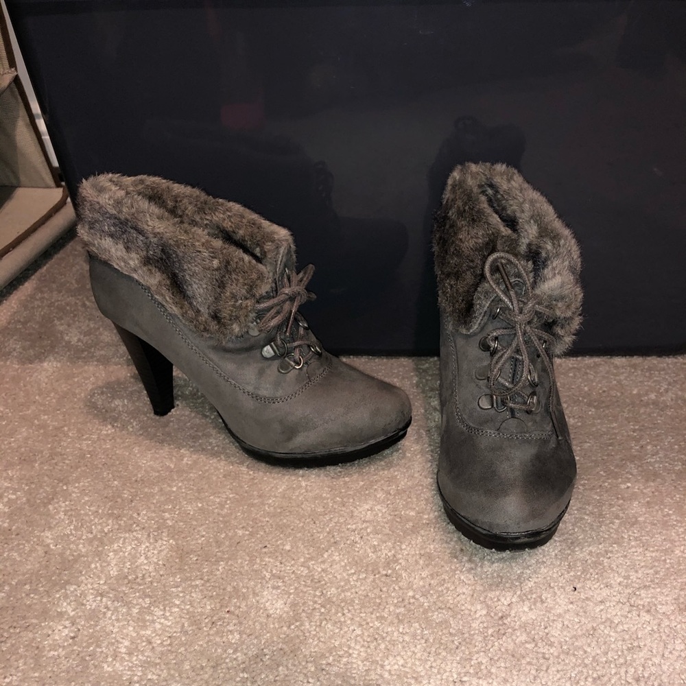 Heeled fur booties